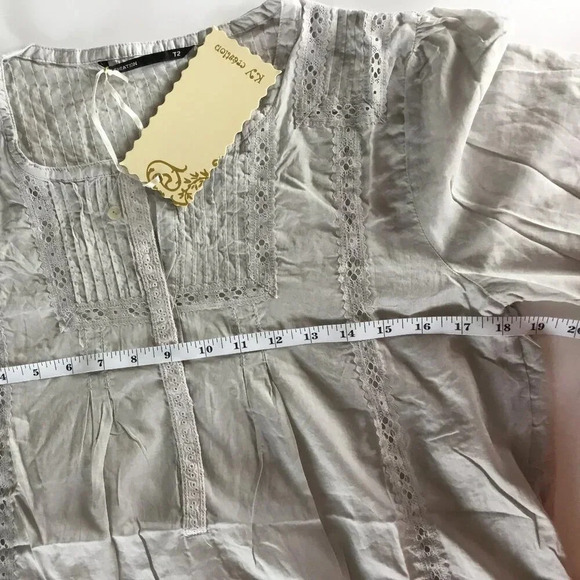 KY CREATION Lace Trim 100 % Cotton Blouse Light Grey | UK 10-12 (T2) - Picture 13 of 15